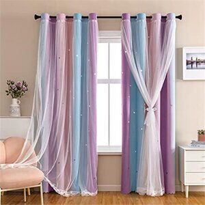 Kids Princess Blackout Curtains Pink Purple Star Window Panel 52x63